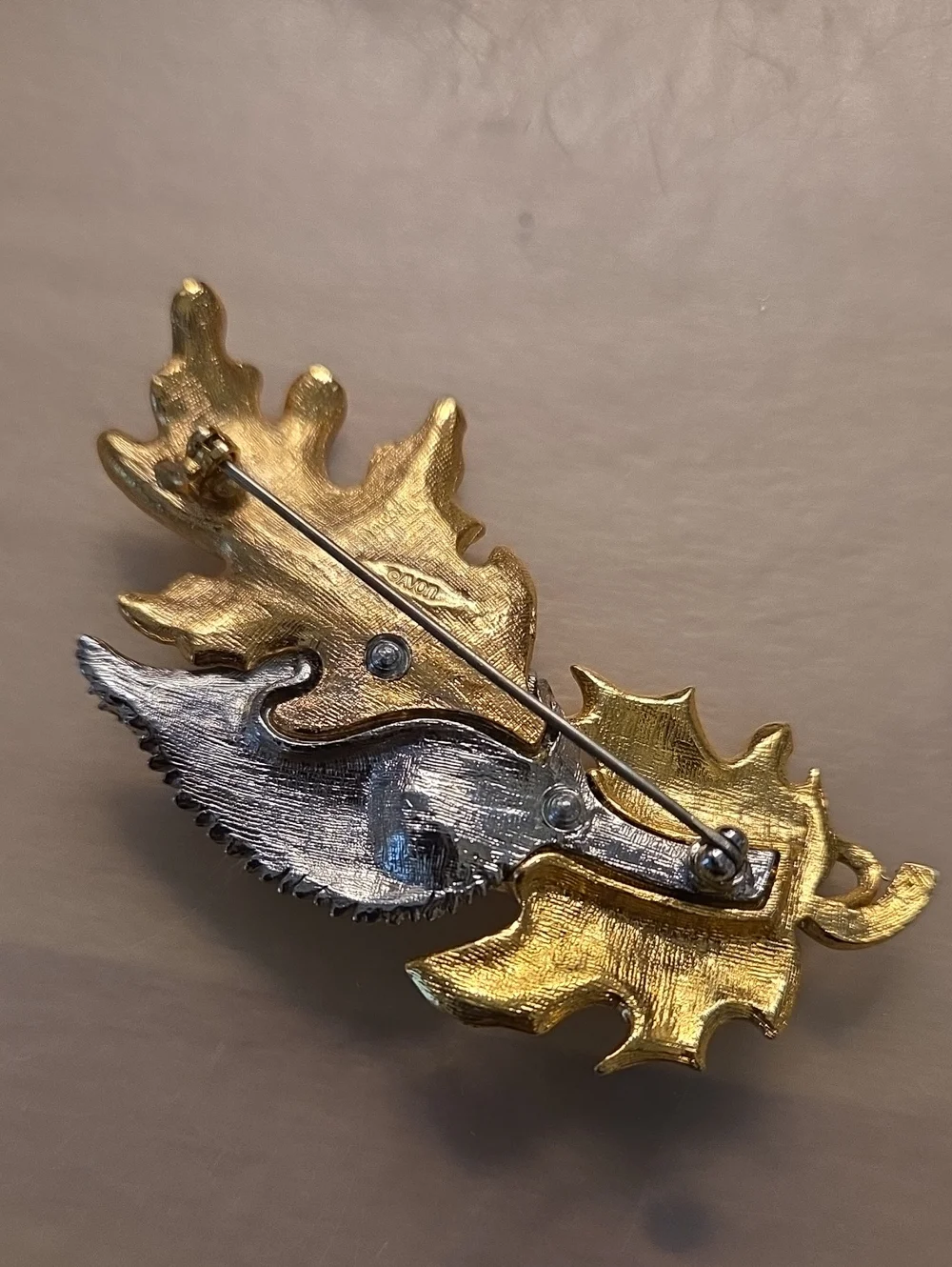 Vintage Avon Two Tone Gold Silver Leaf Brooch Pin Botanical Statement
